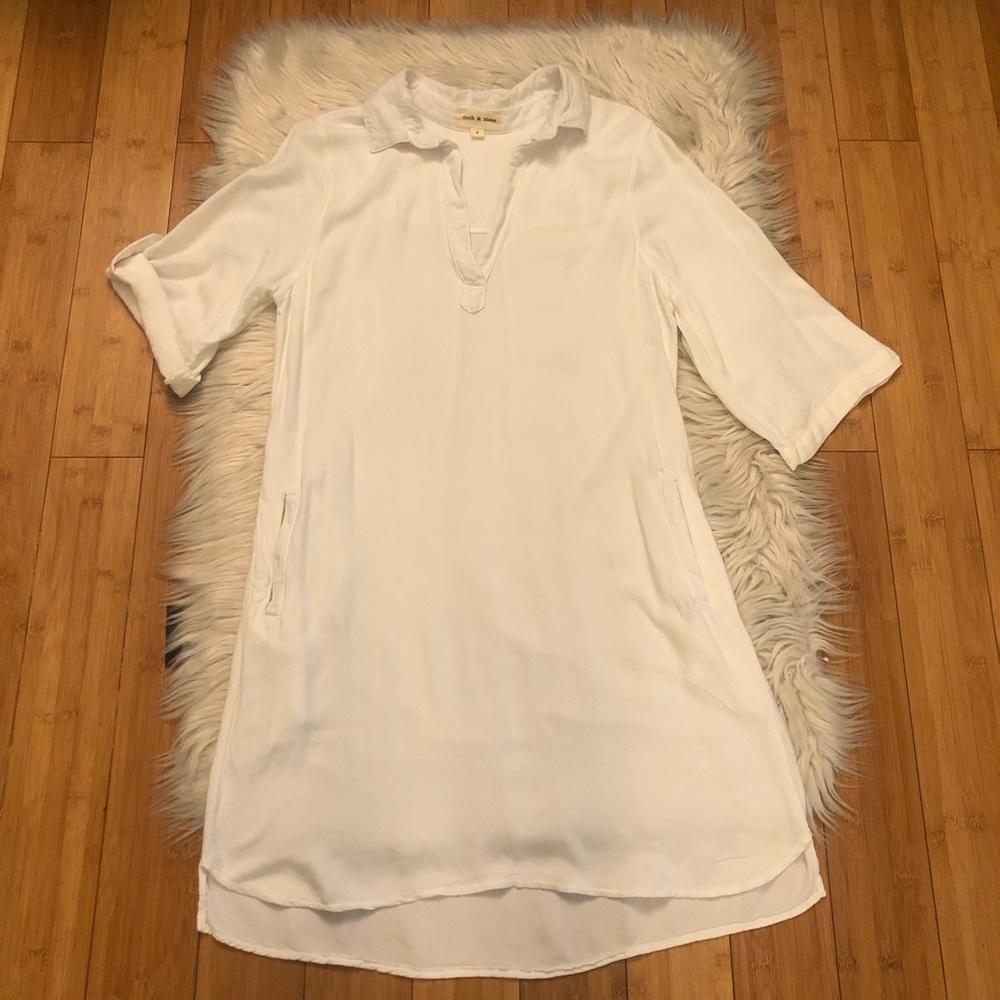 Cloth & Stone Anthropologie 3/4 Sleeves Button Down White Shirt Dress size S